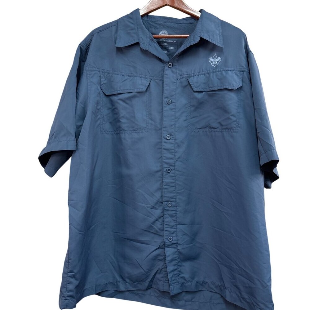 Boy Scouts Of America Mens Blue Short Sleeve Button-Up Shirt XL